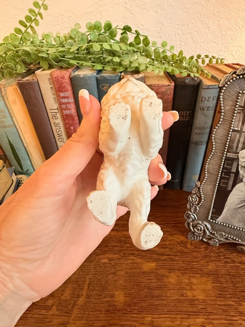 Vintage White Ceramic Kitten on Pillow Figurine with Mama Cat